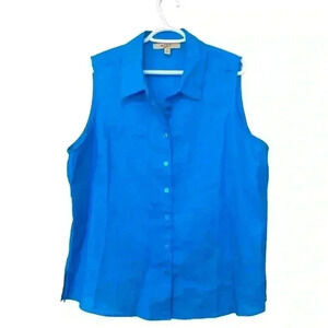Ecru 100% light linen  weave, sleeveless, button up top